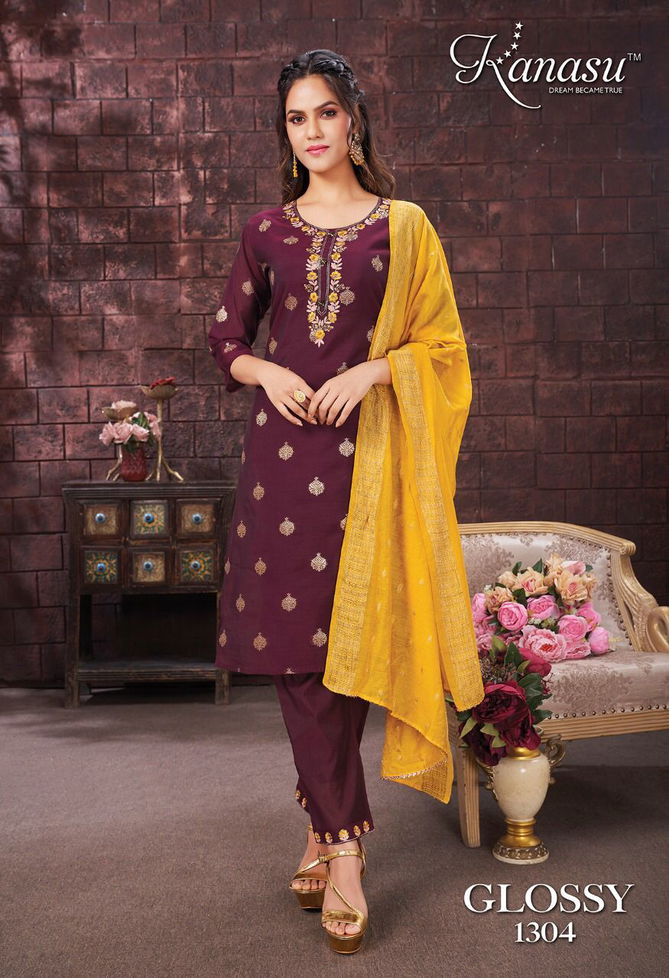 Kanasu Glossy Exclusive Wear Wholesale Ready Made Suit Collection
